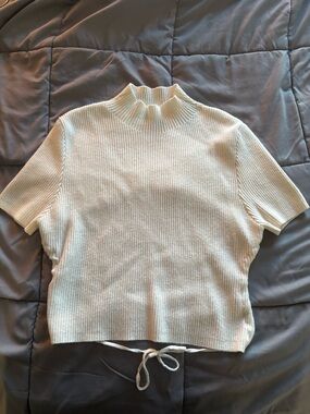 Forever 21 Cream Ribbed Mock Neck Crop Top